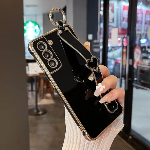 Miniatura 23 de ZTOFERA Funda diseñada para Samsung Galaxy S20 FE 5G, borde chapado de lujo, patrón de corazones de amor con pulsera y función atril, protección