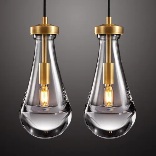 Juego de lámparas colgantes Joyunleo en forma de gota de lluvia, lámparas colgantes de latón y vidrio, luces colgantes en forma de lágrima para isla