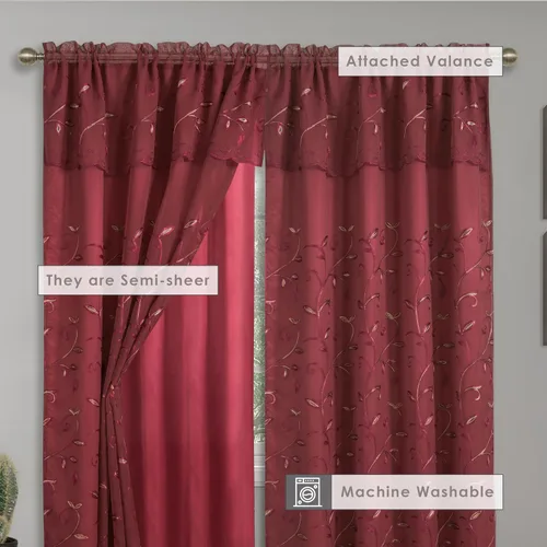 Miniatura 5 de Juego de panel de cortinas Elegant Comfort Luxury para ventanas con cenefa adherida y fondo, de 54" x 84" (juego de 2)
