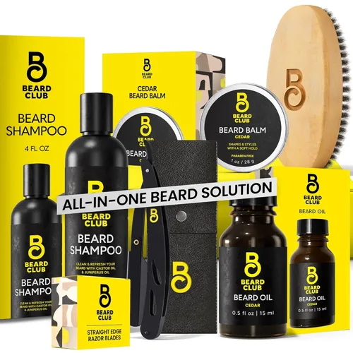 Kit de cuidado de barba y kit de aseo para hombres The Beard Club - Esenciales para un cabello facial más saludable y con estilo - Navaja de filo