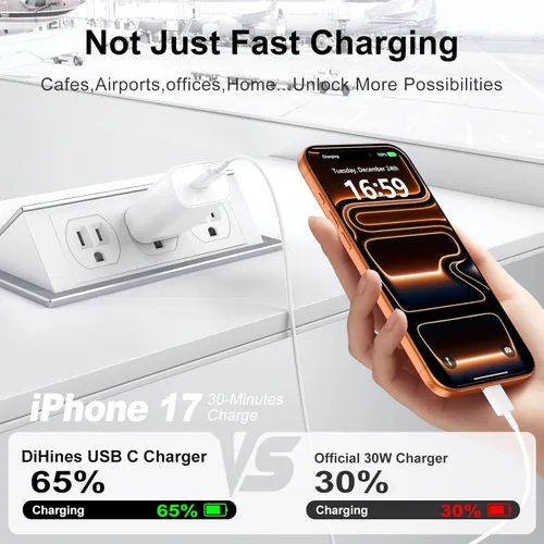 Miniatura 4 de Cargador rápido para teléfono 17 16 15, bloque de carga USB C de 30 W para teléfono 17 16 15 Pro Max y cable tipo C de 8 pies para iPhone 17/Air/17