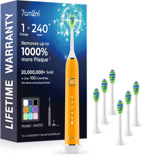 Miniatura 11 de 7AM2M Cepillo de dientes eléctrico sónico con 6 cabezales de cepillo para adultos y niños, una carga durante 120 días, carga rápida inalámbrica, 5