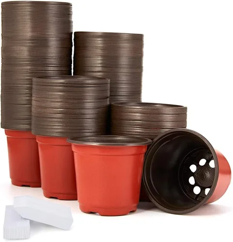 JERIA Paquete de 200 macetas de plástico de 4 pulgadas con 200 etiquetas, contenedor de plantas de flores de plántula y macetas de inicio de semillas