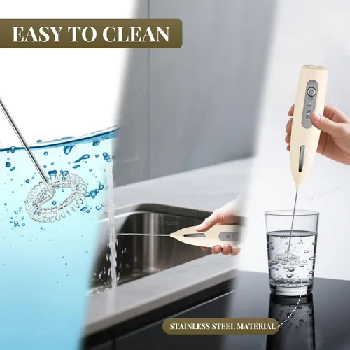 Miniatura 7 de Espumador de leche eléctrico, ajuste de tres velocidades, licuadora de mano inalámbrica recargable por USB con soporte adhesivo incluido, batidor