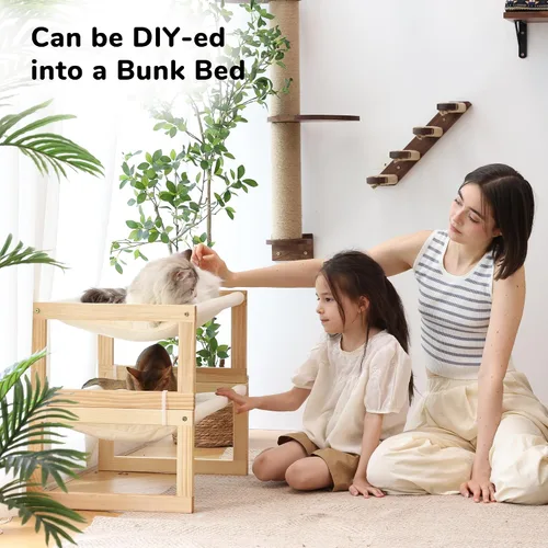 Miniatura 9 de FUKUMARU Hamaca Cama para Gatos, Cómodo Sofá de Terciopelo para Gatos de Interior, Percha de Madera Elevada para Gatos, Sofá para Mascotas de 21