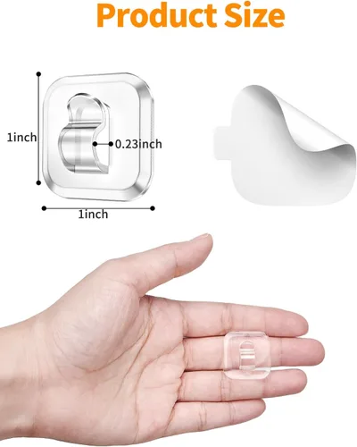 Miniatura 2 de ispneay 100 mini ganchos de luz con tiras adhesivas: clips de luz pequeños transparentes para interiores, sin daños, gancho de pared de plástico