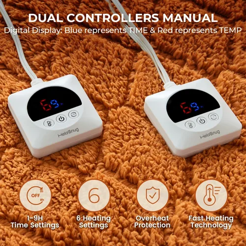 Miniatura 6 de Protector de colchón eléctrico con calefacción, tamaño King, doble control, 78 x 80 pulgadas, sherpa cálido para invierno, bolsillo profundo, 6
