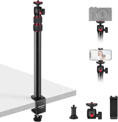 Miniatura 14 de NEEWER Soporte de escritorio extensible para cámara con cabeza de bola, soporte de luz de mesa ajustable de 17"-40" con tornillo de 1/4