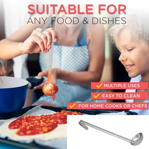 Miniatura 6 de Fit Meal Prep [Paquete de 2] Cucharón de sopa de acero inoxidable de 2 onzas, espátula de salsa de una pieza con asas de gancho, cuchara de servir