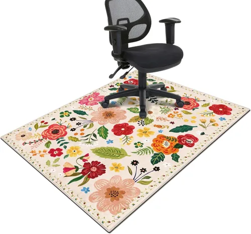Miniatura 20 de Tapete para silla de oficina para suelo de madera dura y azulejos, tapete bohemio floral de 36"x48" para silla de computadora de oficina para sillas