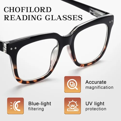 Miniatura 5 de Paquete de 6 lentes de lectura de moda para mujeres y hombres, bloqueo de luz azul, lectores cuadrados de gran tamaño con bisagra de resorte Paquete