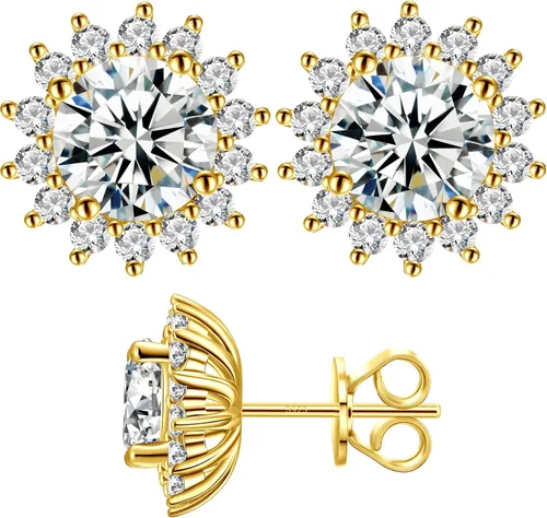 Aretes tipo dormilona de moissanita 0.2 quilates-8.0 quilates, chapados en oro blanco y amarillo de 18 quilates, color D, claridad VVS1, talla
