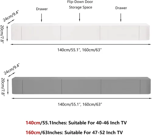 Miniatura 6 de Mueble para TV de pared con almacenamiento, color gris, 55.1 in