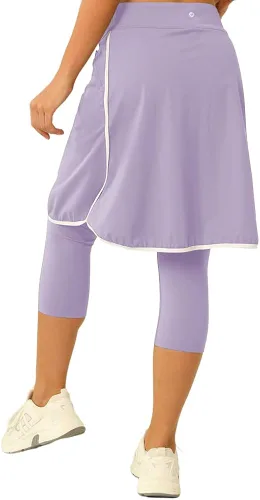 Miniatura 3 de Aurgelmir Faldas de golf hasta la rodilla para mujer con pantalones capri para entrenamiento, yoga, faldas atléticas