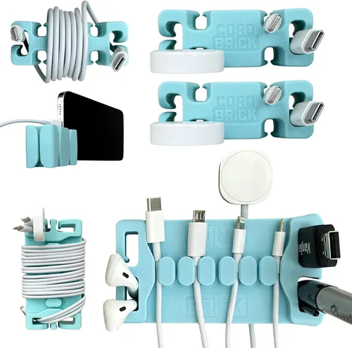 Miniatura 10 de CordBrick /DeskBrick - Paquete de soportes para cables con peso para mesita de noche y escritorio, cargador de teléfono, organizador de cables