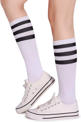 Miniatura 2 de Pareberry calcetines clásicos de algodón suave hasta la pantorrilla, estilo retro, blancos