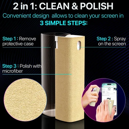 Miniatura 3 de iO CLEAN Mini Spray Limpiador de Pantalla – Limpiador de Pantalla a Prueba de Huellas para Smartphones, iPads, MacBooks, Laptops, Pantallas de Rosa
