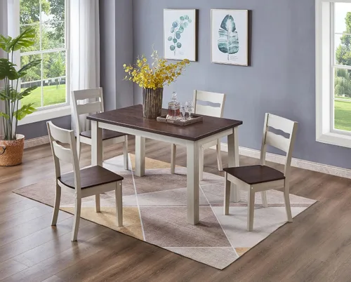 Miniatura 2 de GTU Furniture Juego de 4 sillas de madera clásica de dos tonos sin brazos para cocina, comedor, color blanco, con respaldo de escalera de madera