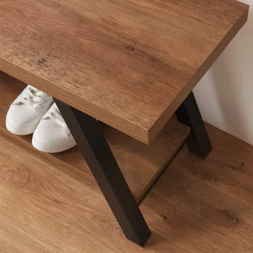 Miniatura 4 de LVB Banco de Entrada Industrial, Banco de Almacenamiento de Madera y Metal para Sala de Estar y Comedor, Banco de Zapatos de Estilo Campestre