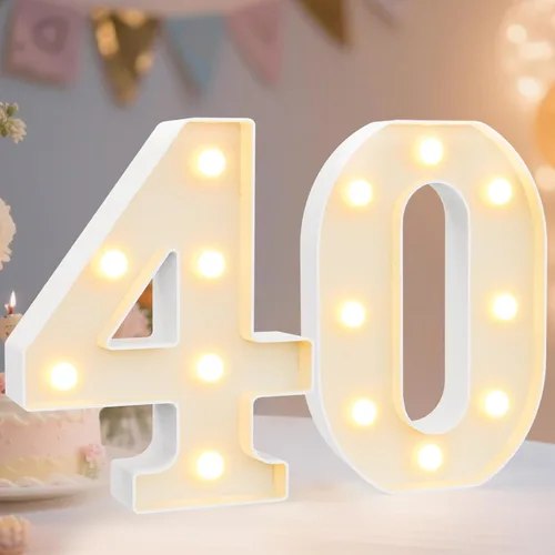 Miniatura 54 de Pooqla Letras y Números Decorativos con Luces LED, Letras y Números de Neón de Plástico Blanco para Decoración de Fiestas, Bodas, Funciona
