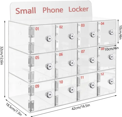 Miniatura 2 de Futchoy Caja transparente para casillero para teléfono celular con cerraduras de puerta y llaves, caja de bloqueo de acrílico para teléfono celular