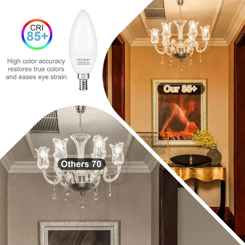 Miniatura 6 de comzler Bombilla LED E12 de 2700 K, luz blanca cálida suave, bombillas de araña equivalente a 60 W, bombilla CRI85+ de 6 W, 120 V, 600 LM, bombillas