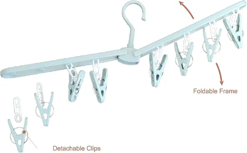 Miniatura 4 de Perchas plegables de viaje para camisas, calcetines y ropa con clips, pantalones cortos de plástico plegables, faldas y pantalones, perchas