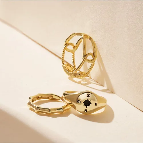 Miniatura 5 de KissYan Juego de anillos de oro para mujer, chapados en oro de 14 quilates, apilables, abiertos, con sello trenzado, ajustable, delicado, joyería
