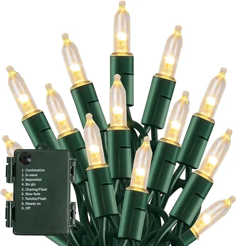 Miniatura 10 de TW SHINE - Luces de Navidad operadas con batería, paquete de 2, total 100 LED, 32 pies, luces de cadena operadas con batería con 8 modos, luces