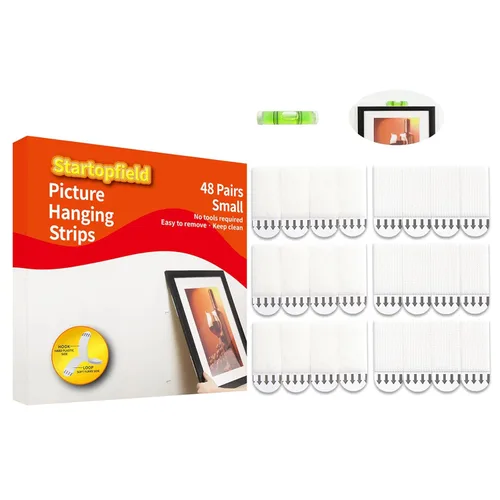 48 pares (96 tiras) de tiras pequeñas para colgar cuadros, resistentes, tiras de montaje de imágenes, cinta extraíble de gancho y bucle, colgador de
