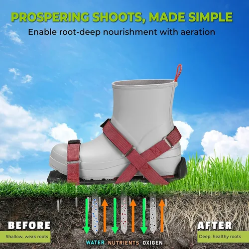 Miniatura 6 de Zapatos aireadores de césped con correas de , premontados, totalmente ajustables, talla única, herramienta de césped y jardín que reduce la paja