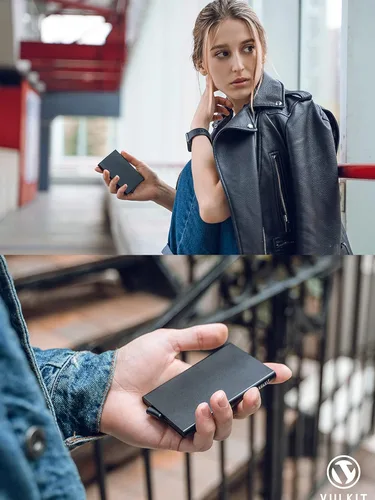 Miniatura 31 de VULKIT Cartera desplegable, soporte minimalista para tarjetas de crédito, bloqueo RFID, funda de metal delgada para hombres