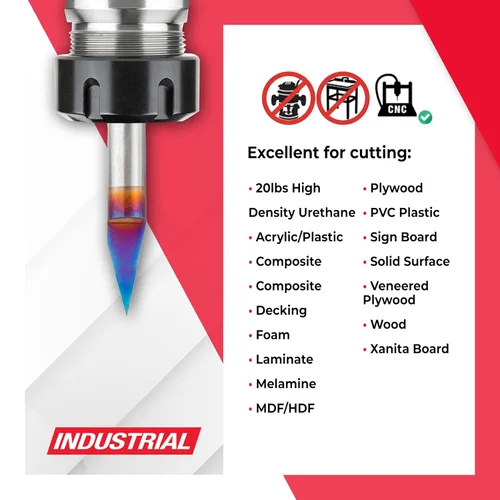 Miniatura 3 de Amana Tool AMS-188-K 4-Pc CNC de carburo sólido Spektra Extreme Tool Life Coated Signmaking/Engraving CNC Router Bit Pack 1/4 Inch Shank
