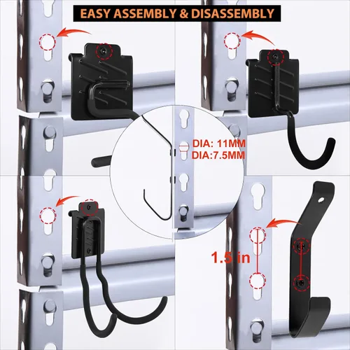 Miniatura 6 de Wallmaster Kit Organizador de Ganchos para Estanterías Sin Tornillos, 7 Piezas de Accesorios de Almacenamiento Colgantes Ajustables para Rack de Ojo