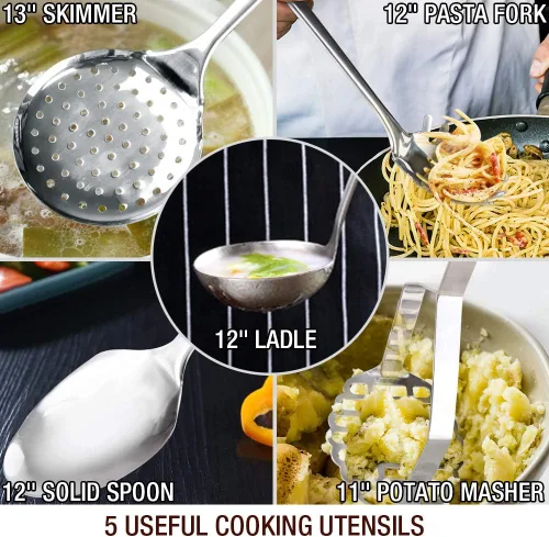 Miniatura 6 de HOMICHEF Juego de utensilios de cocina de acero inoxidable sin níquel de 14 piezas, juego de ollas y sartenes sin níquel, utensilios de cocina