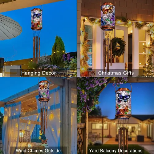 Miniatura 2 de Campanillas de viento solares de mariposa para exteriores, regalos de jardín para mamá, faroles solares para decoración al aire libre para balcón
