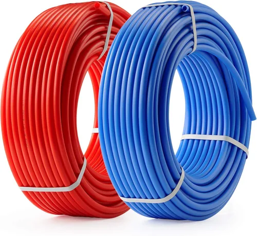 Zelcan Tubería PEX de 1/2 pulgada, 2 rollos de bobina de manguera PEX-B de 300 pies, sin barrera de oxígeno, tubería de calor radiante (rojo + azul)