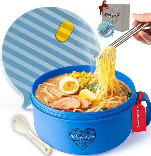 Miniatura 18 de AI LOVE PEACE Tazón de ramen, olla de ramen, tazón de ramen para microondas, tazón grande de fideos de 40 onzas, tazón para microondas, cuencos