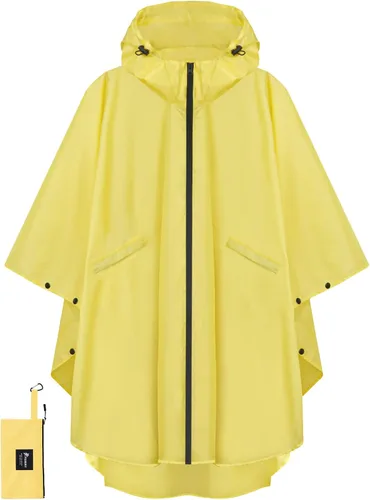 Miniatura 9 de PTEROMY Poncho de lluvia con capucha para adultos con bolsillo y cremallera, chubasquero impermeable ligero para hombres y mujeres