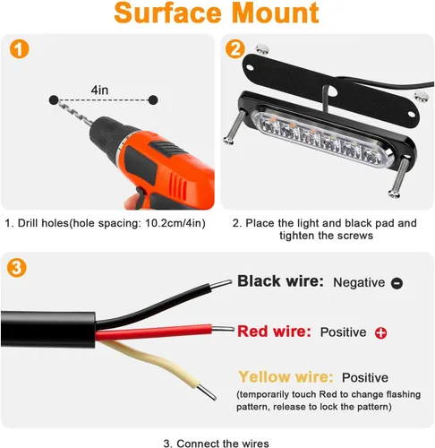 Miniatura 6 de EEEKit 10 luces LED estroboscópicas de emergencia, 6 LED ámbar blanco estroboscópico luces intermitentes de emergencia de montaje en superficie