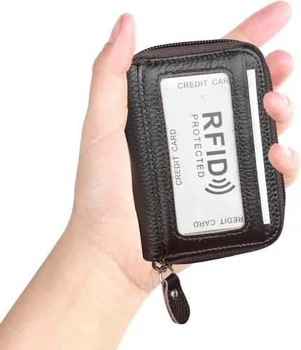Miniatura 31 de Tarjetero RFID de bolsillo con ventana para ID, piel genuina, S, Negro