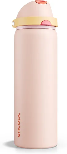 Miniatura 28 de ENCOOL Botella de agua aislada con popote, botella de agua de acero inoxidable con tapa de botón, a prueba de fugas y sin BPA, mantiene el frío Atún