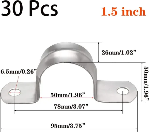 Miniatura 2 de 30 piezas de correa de tubo rígida de 1-1/2 pulgadas, juego de surtido de clip de tensión de correa de tubo de dos agujeros de acero inoxidable