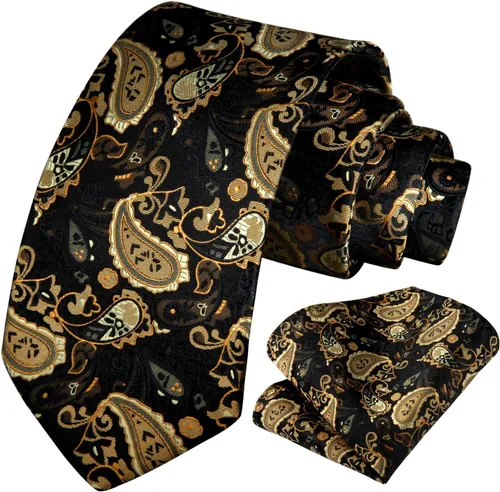 Miniatura 227 de HISDERN Corbatas para hombre, corbata de cachemira y bolsillo cuadrado tejido clásico floral para hombre, corbata de fiesta de boda