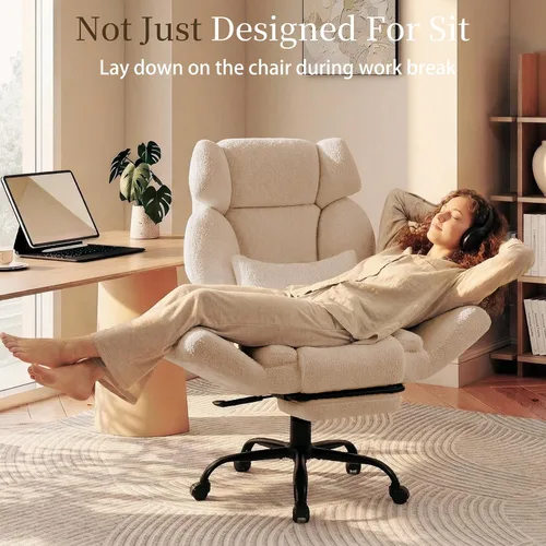 Miniatura 7 de Silla de oficina con reposabrazos abatibles, silla de oficina grande y alta con reposapiés, asiento extra ancho y almohada lumbar, silla ergonómica