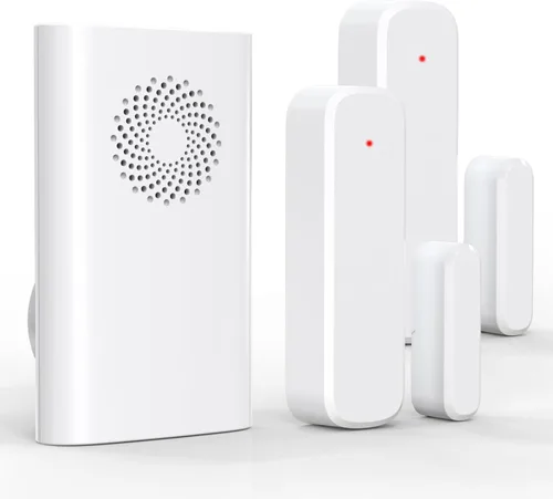 Timbre de puerta inalámbrico para negocios al entrar, alarma de puerta abierta para seguridad en el hogar para niños/pequeños (alcance de 500 pies,