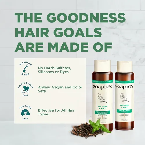 Miniatura 6 de Set de champú y acondicionador de aceite de árbol de té Soapbox, equilibrado para el cuero cabelludo con aceite de árbol de té, aceite de jojoba