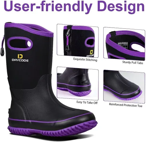 Miniatura 3 de D DRYCODE Rubber Boots for Women, Rain Boots with Warm Neoprene, Waterproof Mid Calf Mud Insulated Work Boots for Womens Gardening, Farming