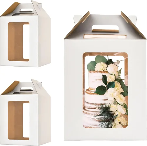 Cajas de pastel de 12 x 12 x 14 pulgadas de alto con ventanas, portador de pasteles de 10 pulgadas y 12 pulgadas de alto, caja grande para tartas