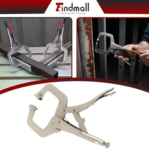 Miniatura 7 de findmall 6 abrazaderas C de bloqueo de 11 pulgadas con almohadillas giratorias, mesa de alicates de bloqueo tipo C de alta resistencia y agarre